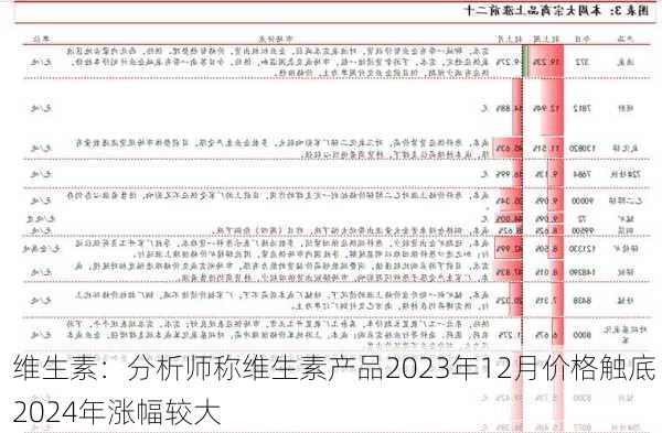 维生素：分析师称维生素产品2023年12月价格触底 2024年涨幅较大