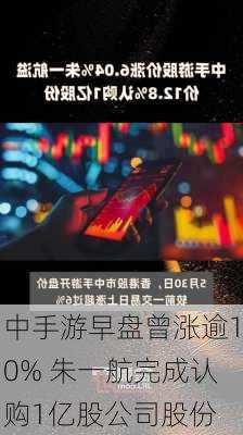 中手游早盘曾涨逾10% 朱一航完成认购1亿股公司股份