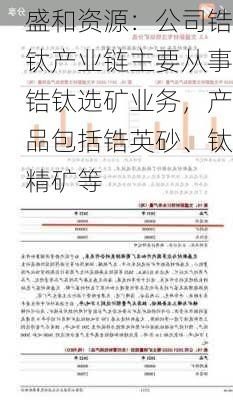 盛和资源：公司锆钛产业链主要从事锆钛选矿业务，产品包括锆英砂、钛精矿等