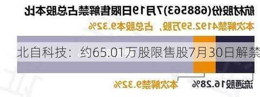 北自科技：约65.01万股限售股7月30日解禁