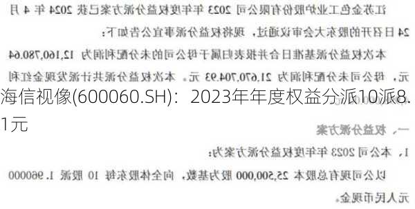 海信视像(600060.SH)：2023年年度权益分派10派8.1元