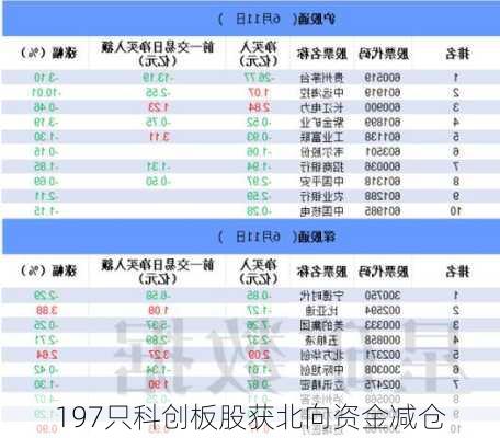 197只科创板股获北向资金减仓