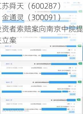 江苏舜天（600287）、金通灵（300091）投资者索赔案向南京中院提交立案