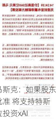 马斯克：如果股东批准 将支持特斯拉投资xAI