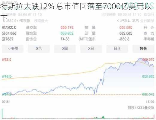 特斯拉大跌12% 总市值回落至7000亿美元以下