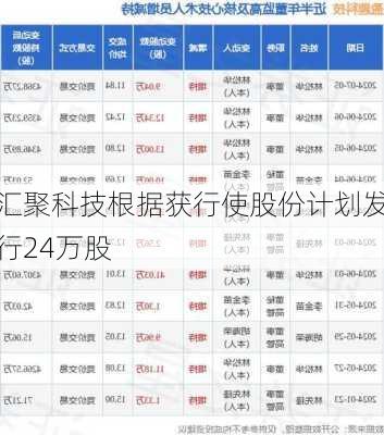 汇聚科技根据获行使股份计划发行24万股