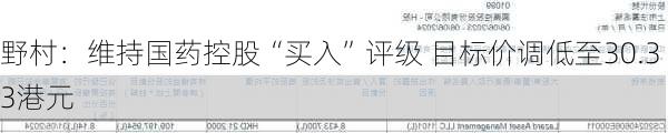 野村：维持国药控股“买入”评级 目标价调低至30.33港元