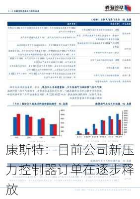 康斯特：目前公司新压力控制器订单在逐步释放