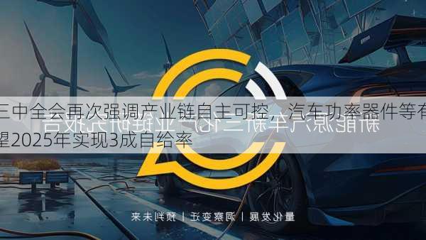 三中全会再次强调产业链自主可控，汽车功率器件等有望2025年实现3成自给率