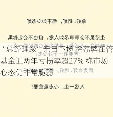 “总经理级”亲自下场 徐茘蓉在管基金近两年亏损率超27% 称市场心态仍非常脆弱