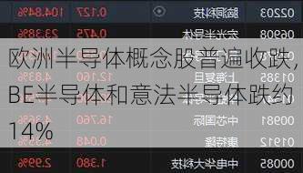 欧洲半导体概念股普遍收跌，BE半导体和意法半导体跌约14%