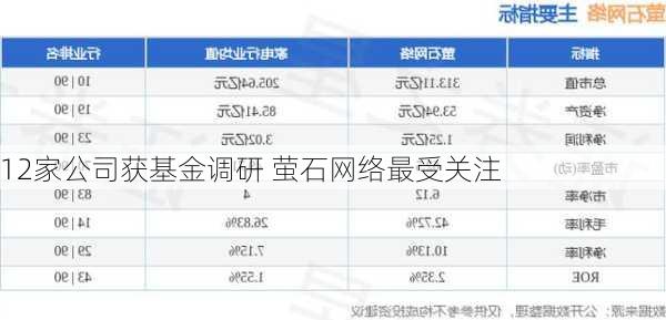 12家公司获基金调研 萤石网络最受关注