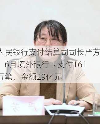 人民银行支付结算司司长严芳：6月境外银行卡支付161万笔，金额29亿元