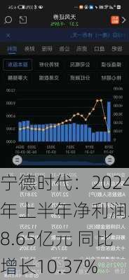 宁德时代：2024年上半年净利润228.65亿元 同比增长10.37%