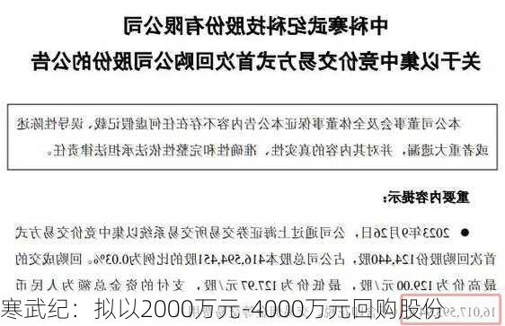 寒武纪：拟以2000万元-4000万元回购股份