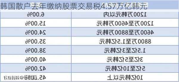 韩国散户去年缴纳股票交易税4.57万亿韩元