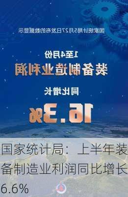 国家统计局：上半年装备制造业利润同比增长6.6%