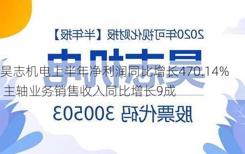 昊志机电上半年净利润同比增长470.14% 主轴业务销售收入同比增长9成