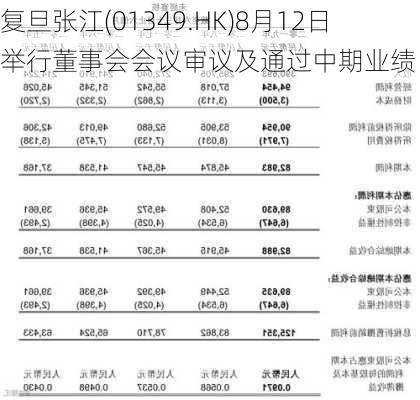 复旦张江(01349.HK)8月12日举行董事会会议审议及通过中期业绩