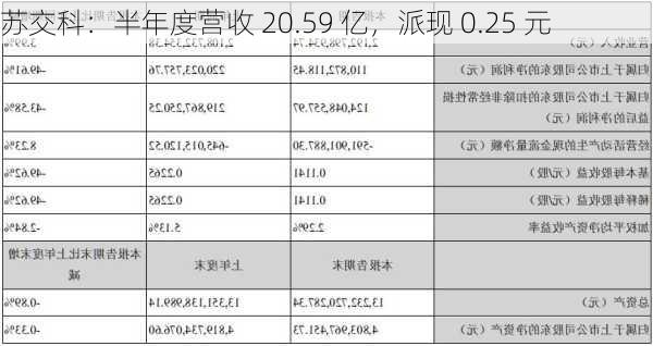 苏交科：半年度营收 20.59 亿，派现 0.25 元