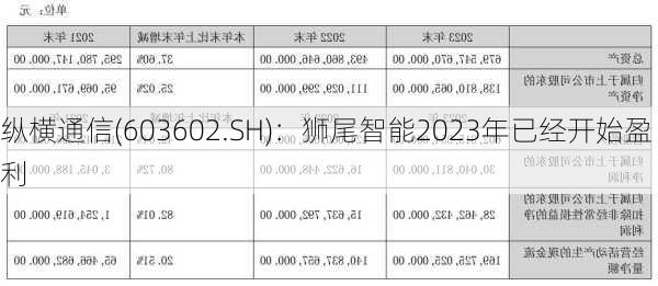 纵横通信(603602.SH)：狮尾智能2023年已经开始盈利