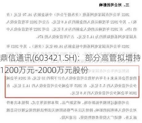 鼎信通讯(603421.SH)：部分高管拟增持1200万元-2000万元股份