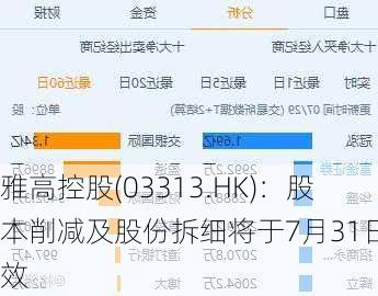 雅高控股(03313.HK)：股本削减及股份拆细将于7月31日生效