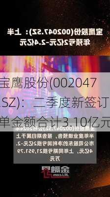 宝鹰股份(002047.SZ)：二季度新签订单金额合计3.10亿元