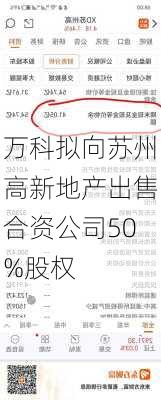 万科拟向苏州高新地产出售合资公司50%股权