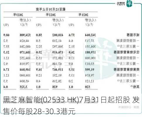 黑芝麻智能(02533.HK)7月31日起招股 发售价每股28-30.3港元