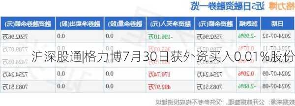 沪深股通|格力博7月30日获外资买入0.01%股份