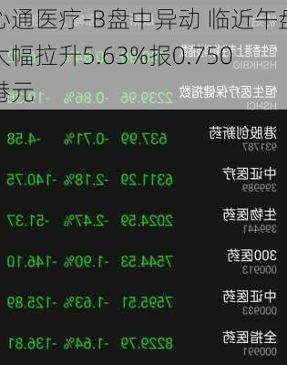 心通医疗-B盘中异动 临近午盘大幅拉升5.63%报0.750港元