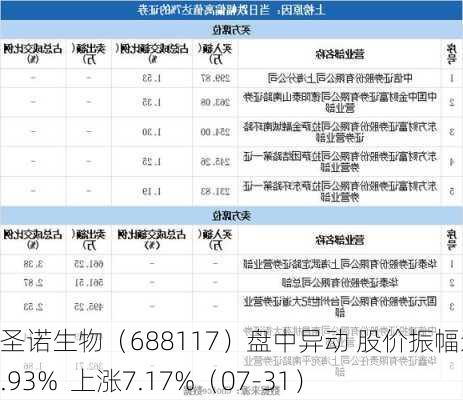 圣诺生物（688117）盘中异动 股价振幅达12.93%  上涨7.17%（07-31）