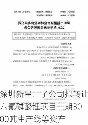 深圳新星：子公司拟转让六氟磷酸锂项目一期3000吨生产线等资产