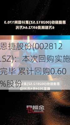 恩捷股份(002812.SZ)：本次回购实施完毕 累计回购0.60%股份