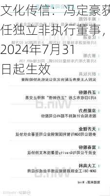 文化传信：冯定豪获任独立非执行董事，2024年7月31日起生效