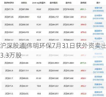 沪深股通|伟明环保7月31日获外资卖出3.3万股