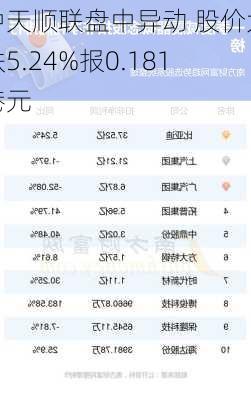 中天顺联盘中异动 股价大跌5.24%报0.181港元