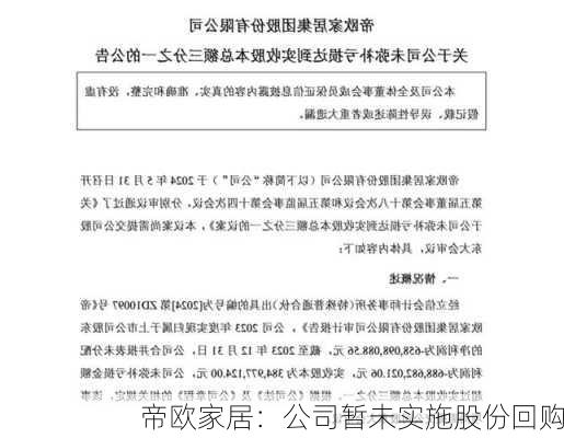 帝欧家居：公司暂未实施股份回购