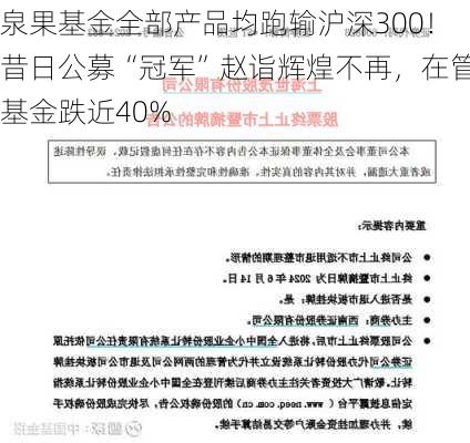 泉果基金全部产品均跑输沪深300！昔日公募“冠军”赵诣辉煌不再，在管基金跌近40%