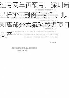 连亏两年再预亏，深圳新星折价“割肉自救”、拟剥离部分六氟磷酸锂项目资产