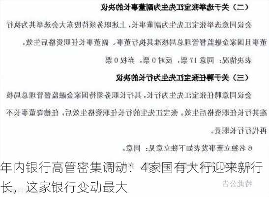 年内银行高管密集调动：4家国有大行迎来新行长，这家银行变动最大