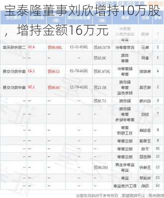 宝泰隆董事刘欣增持10万股，增持金额16万元