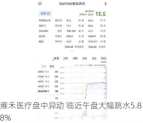 雍禾医疗盘中异动 临近午盘大幅跳水5.88%