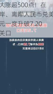 大涨超500点！在岸、离岸人民币兑美元一度升破7.20关口