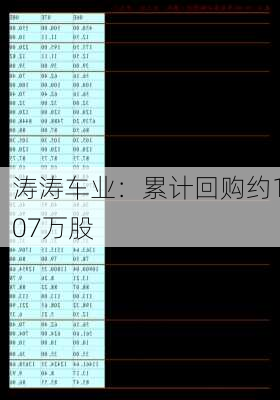 涛涛车业：累计回购约107万股
