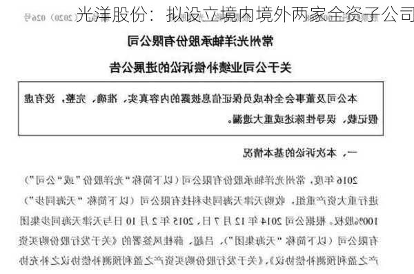 光洋股份：拟设立境内境外两家全资子公司