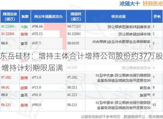 东岳硅材：增持主体合计增持公司股份约37万股 增持计划期限届满