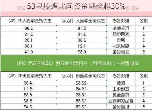 53只股遭北向资金减仓超30%