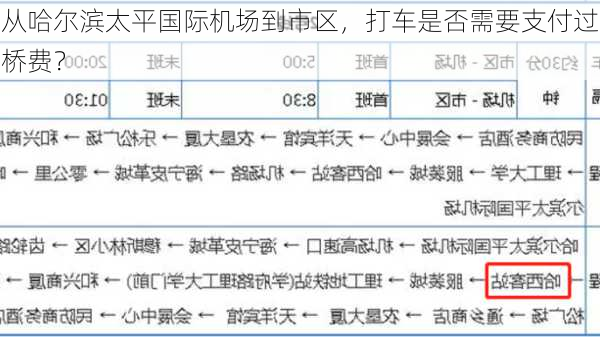 从哈尔滨太平国际机场到市区，打车是否需要支付过桥费？